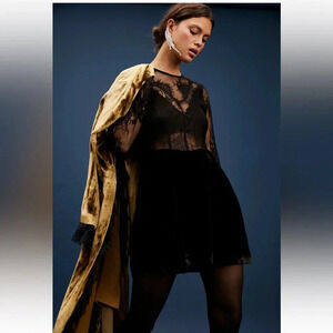 Free people small Marile black lace velvet mini dress FLAW Halloween costume